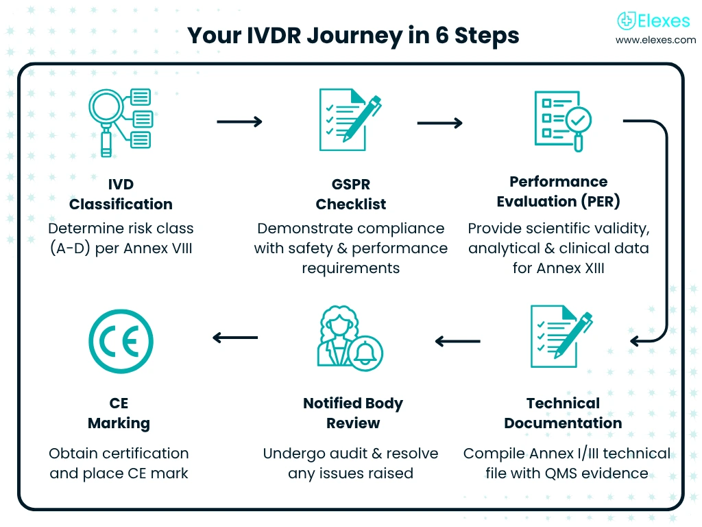 Steps for EU IVD certification process infographic for IVD devices