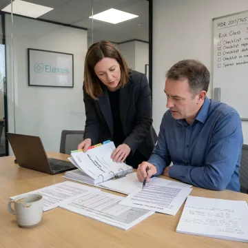Medical device regulatory evaluation team reviewing documentation