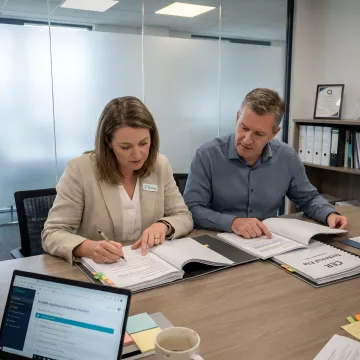 Regulatory consultants reviewing CE marking documents