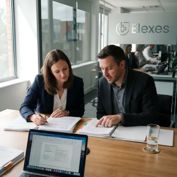 Compliance consultants reviewing regulatory documents