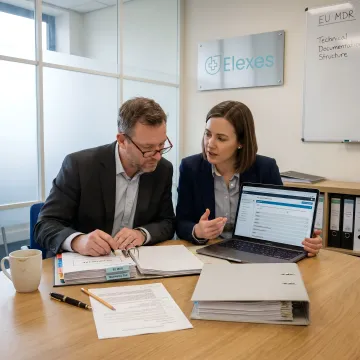 Regulatory consultants reviewing European medical device compliance documents