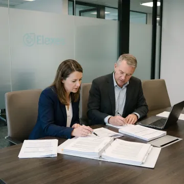 Regulatory consultants reviewing medical device change documentation